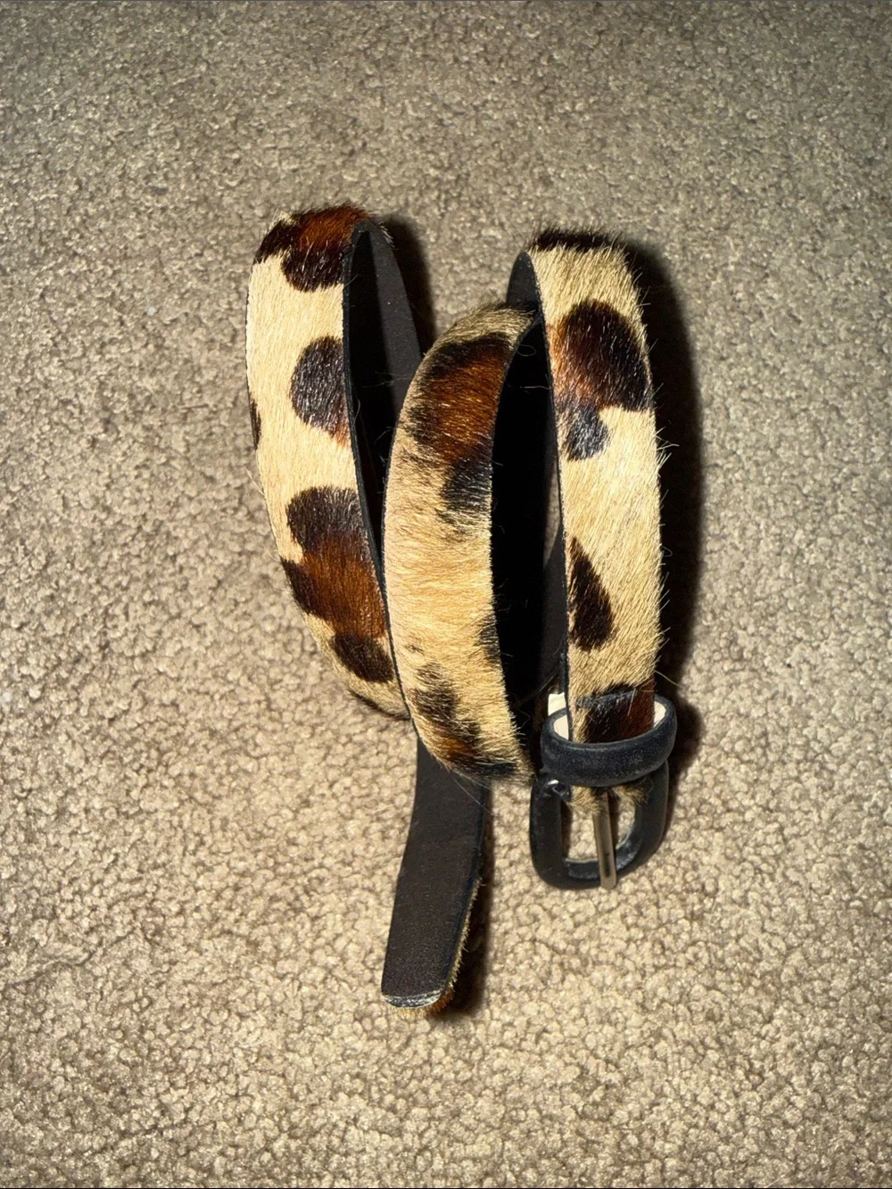 Ann Taylor Leopard Print Faux Fur Skinny Belt with Black Buckle